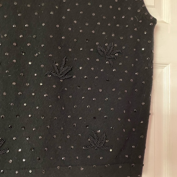 Vintage 1960’s Beaded Sequin Sweater Black Sleeveless Lambswool - Picture 5 of 8